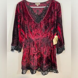 One World Velvet Lace Sequin Tunic Top women Sz 1X Whimsigoth Fairy Grunge NEW